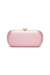A pink duchess satin Bella Clutch Pink Grande from The Bella Rosa Collection isolated on a white background.