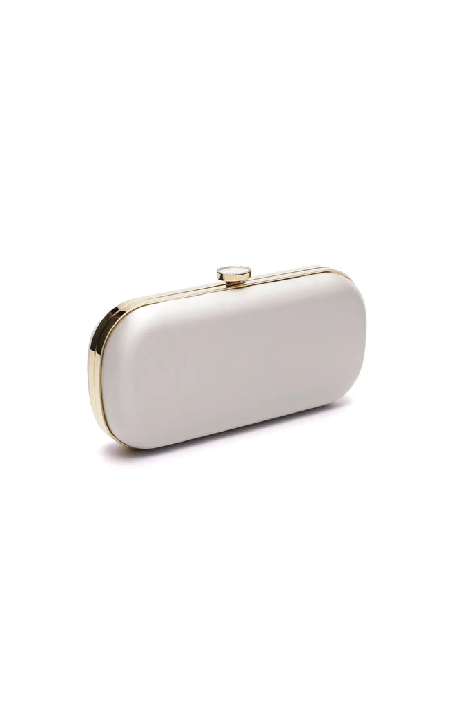 Ivory Satin Clutch Small Pill Box Bridal Purse Couture Evening Bag Gold