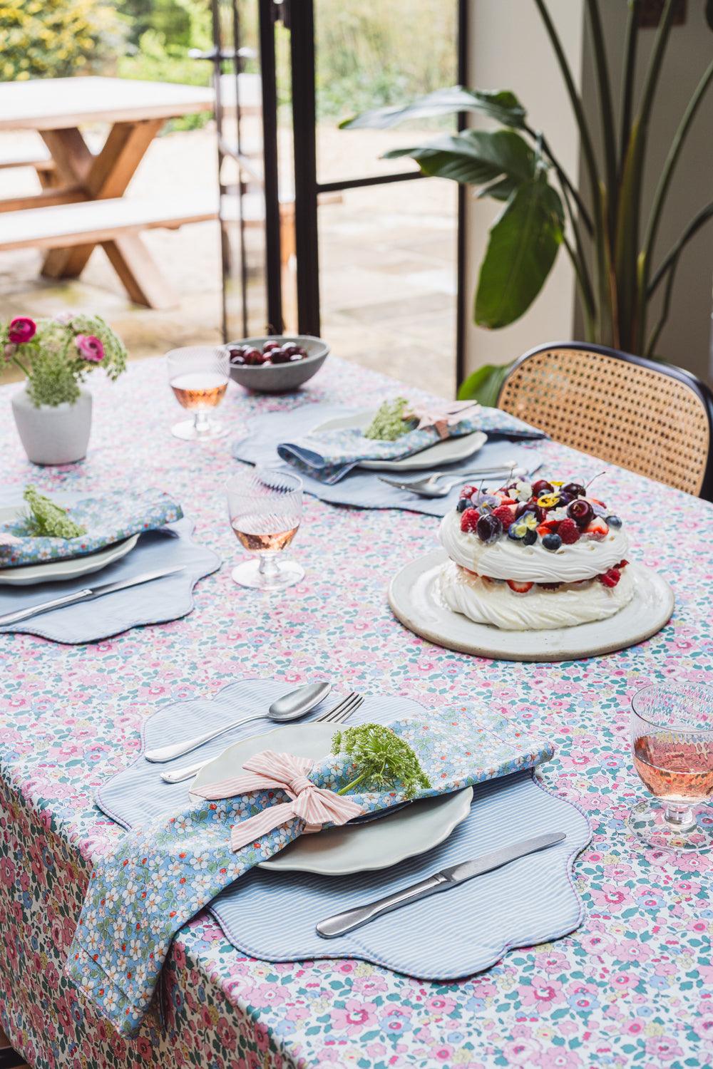 Coco & Wolf Tablecloth made with Liberty Fabric BETSY CANDY FLOSS