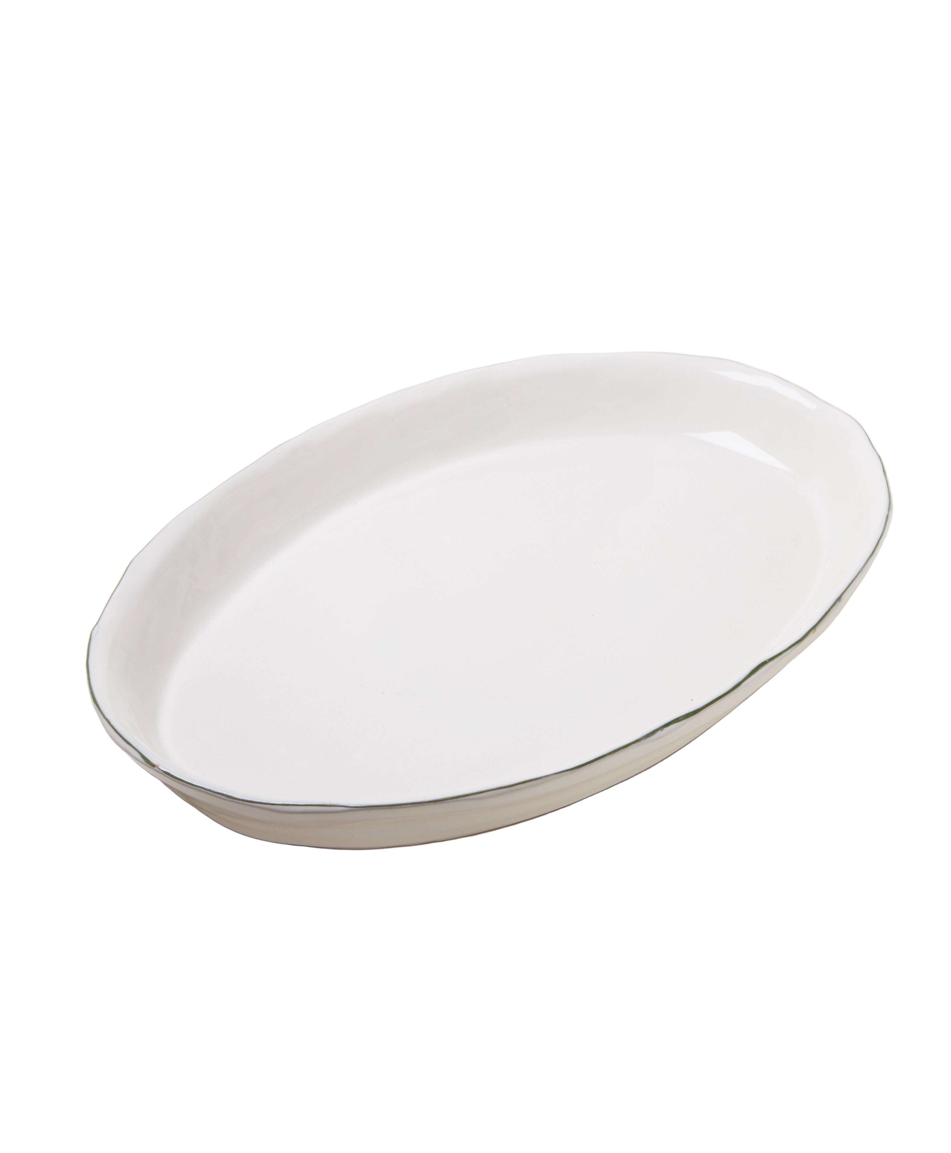Deep Oval Serving Platter in White & Green