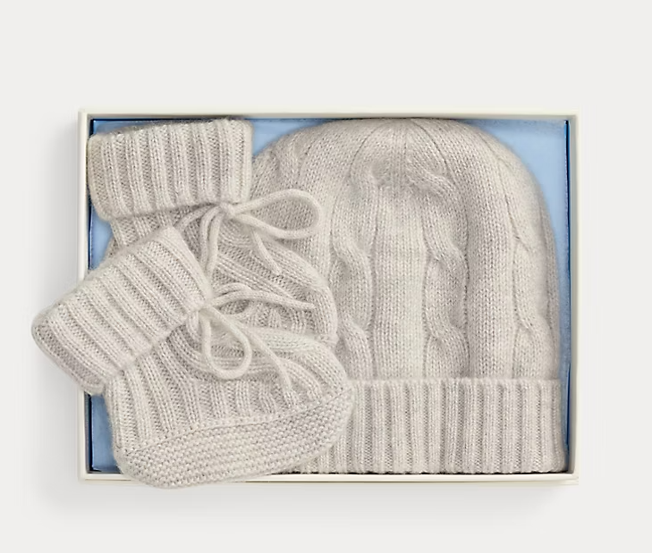 Cashmere Cable Knit Baby Hat and Bootie Set
