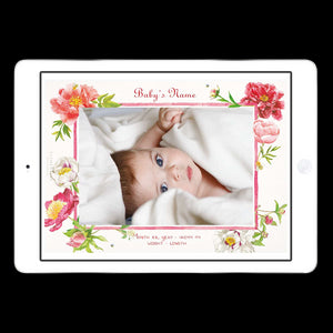 Digital Peonies Birth Announcement with Photo