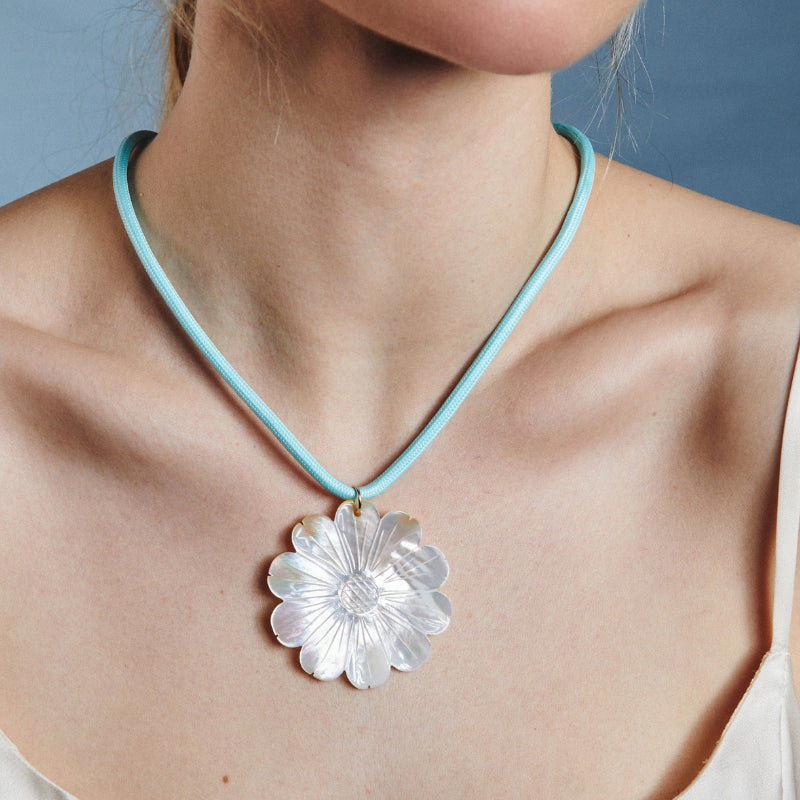 Mother of Pearl Daisy Cord Necklace