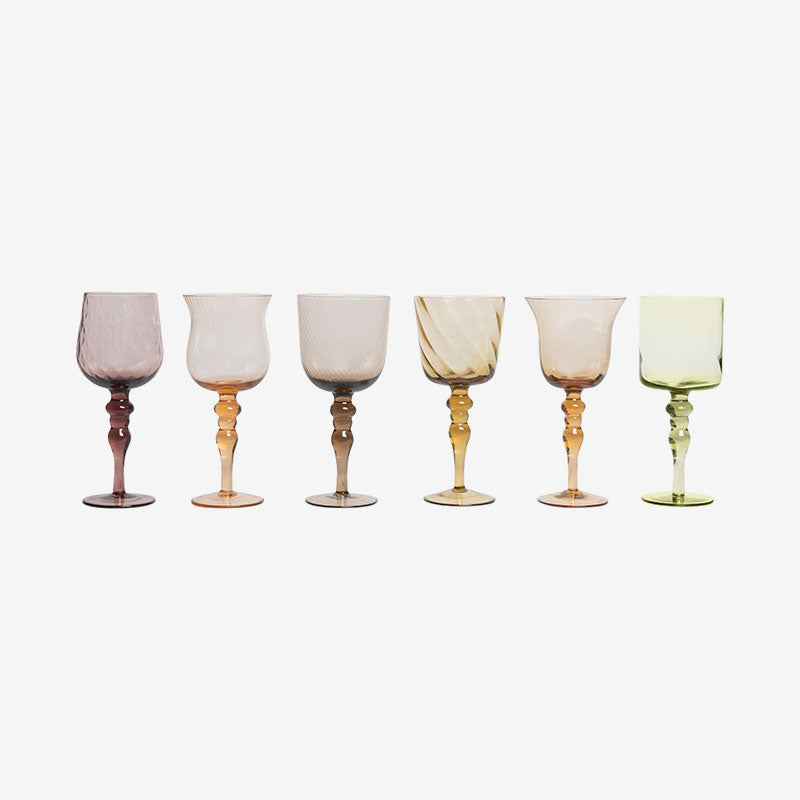 Bitossi Home Set of 6 Glasses Assorted Shapes Texture Nuances Amber Pink – White Wine
