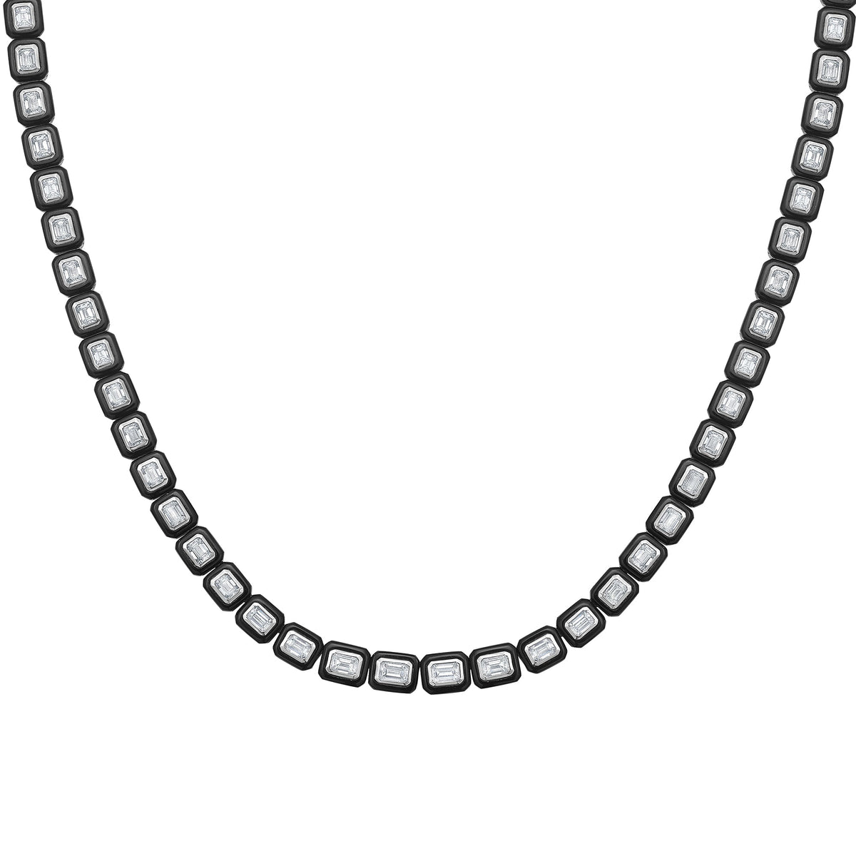 Black Velvet Agate Bezel Diamond Tennis Necklace - Jewelry - RUCHI New York