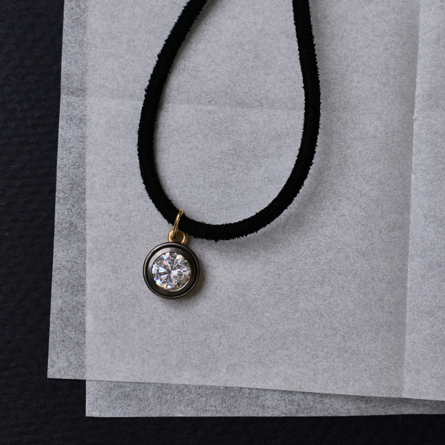Black Suede Necklace Cord with Rhodium Bezel Charm