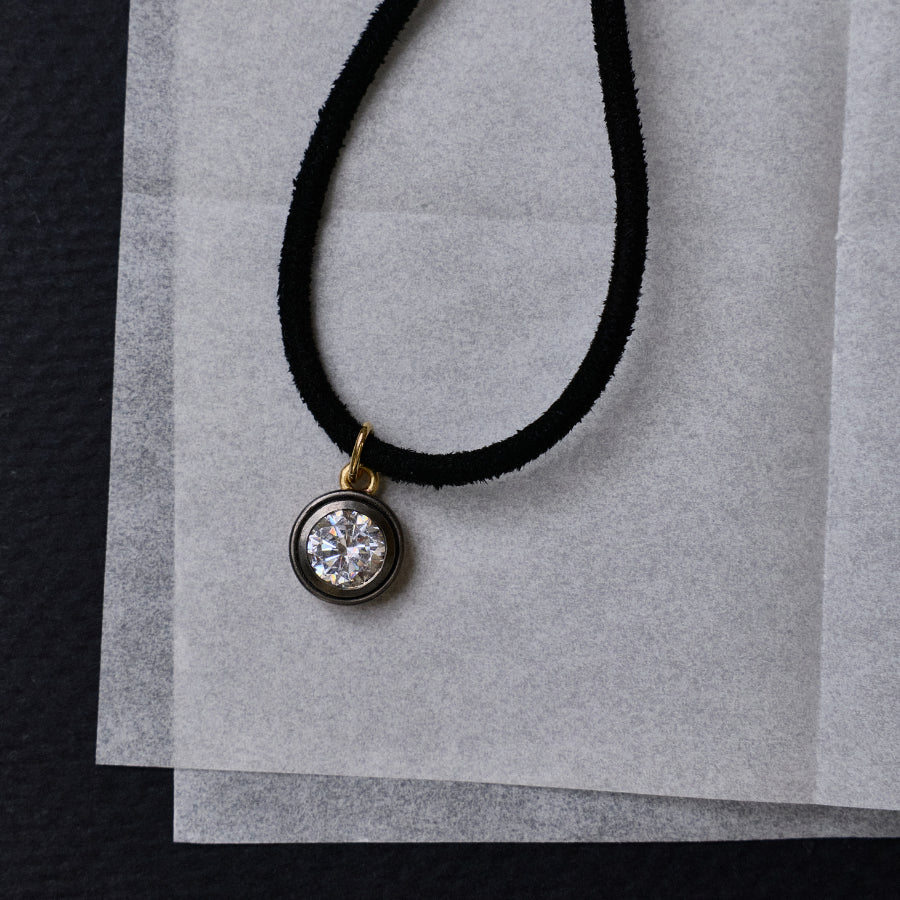 Black Suede Necklace Cord with Rhodium Bezel Charm