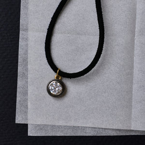 Black Suede Necklace Cord with Rhodium Bezel Charm