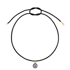 Black Suede Necklace Cord with Rhodium Bezel Charm