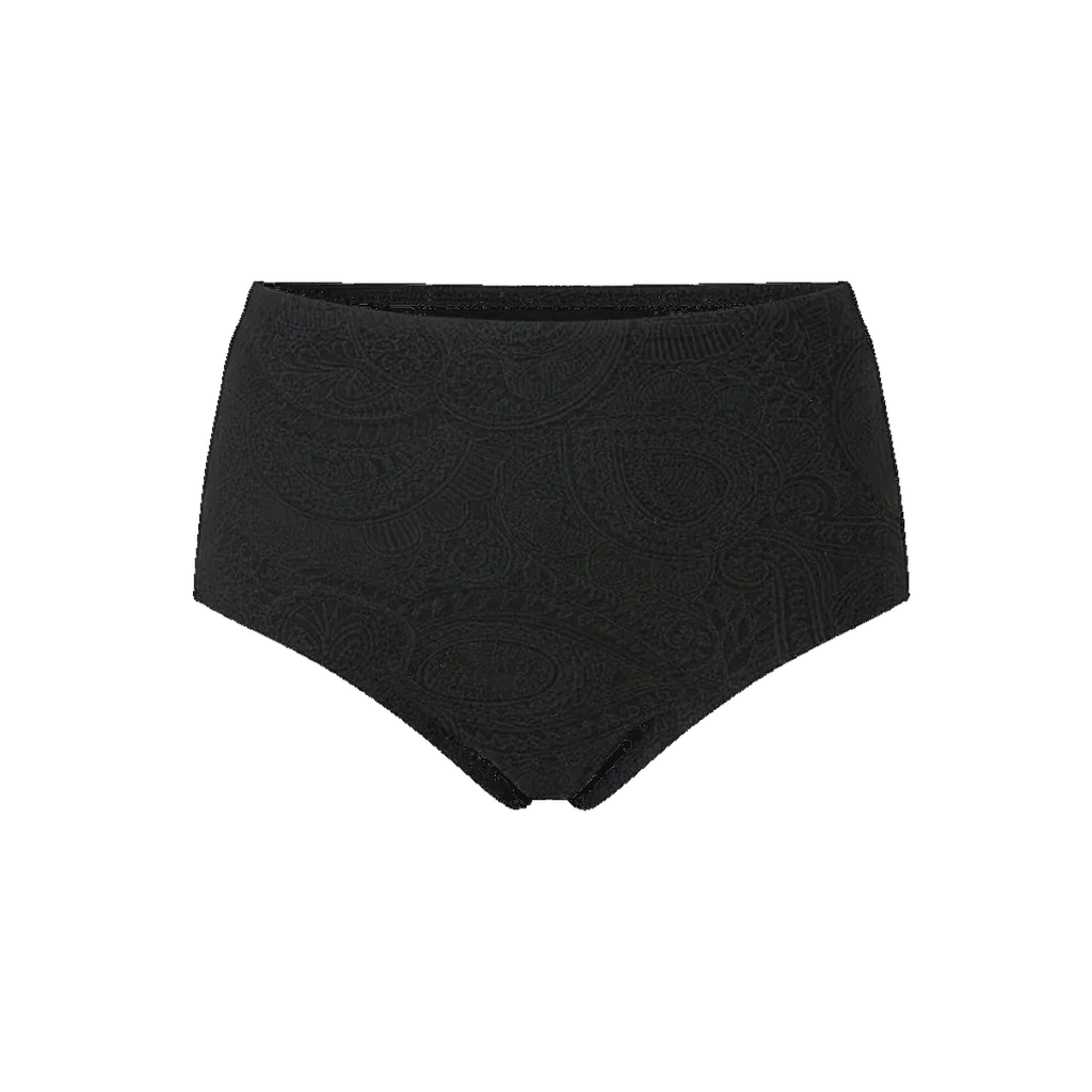 The Super High Waist Bikini Bottom in Black Paisley