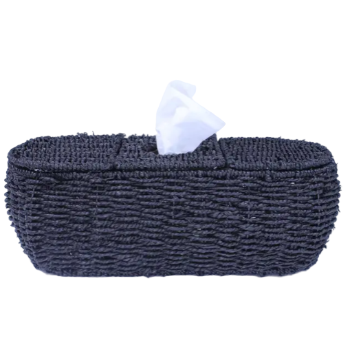 3-Part Tissue Basket in Twisted Seagrass Black