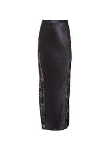 Silk & Lace Maxi Skirt in Black