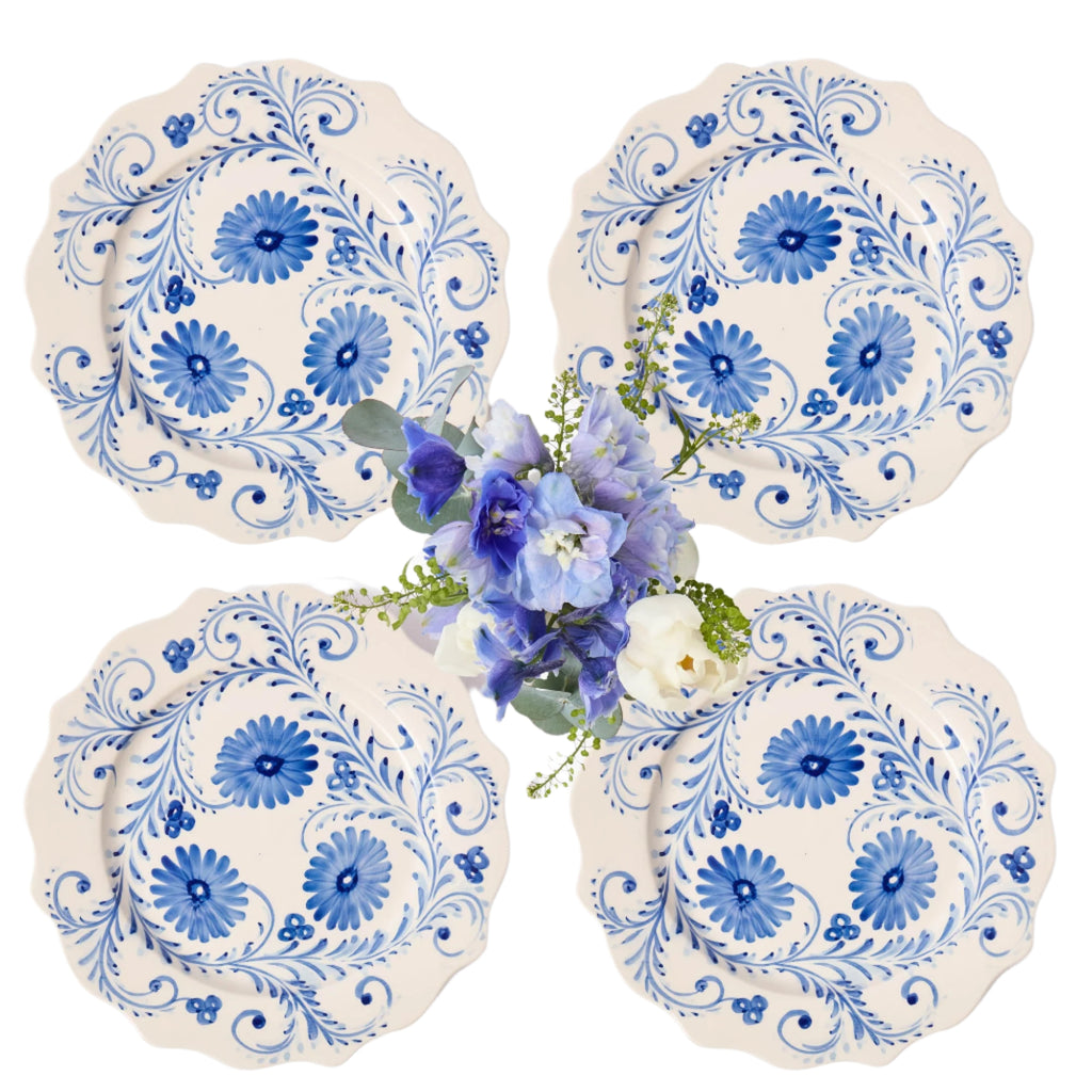 Blue Flowers Dinner Plates, Set of 4