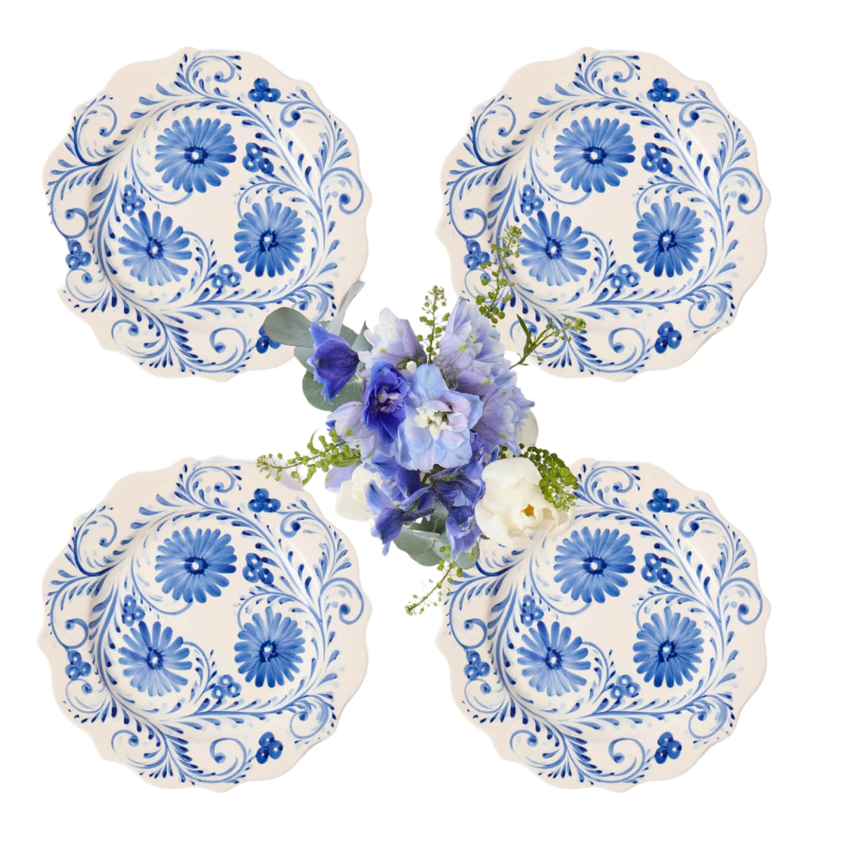 Blue Flowers Starter Plates, Set of 4