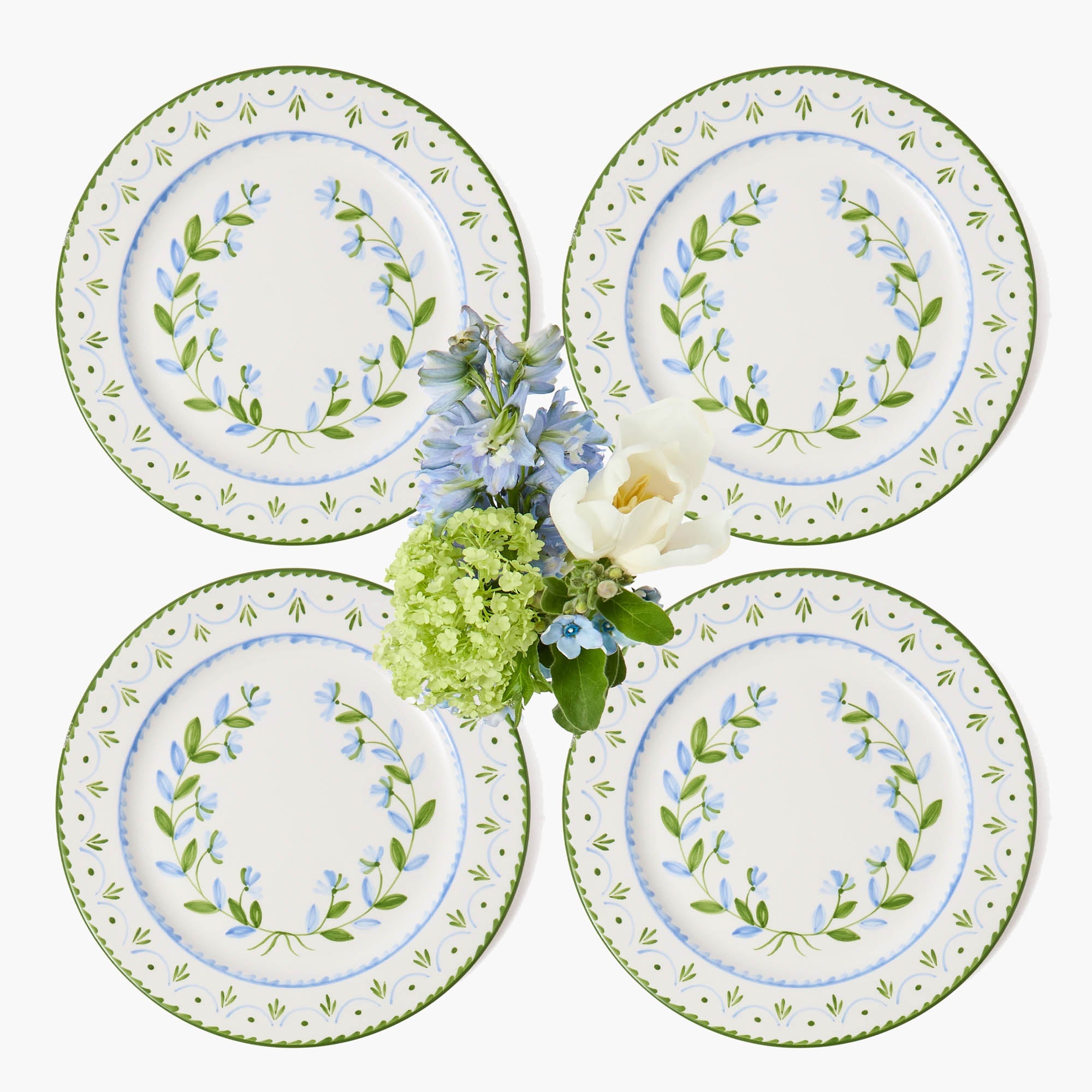 Josephine Green & Blue Dinner Plates, Set of 4