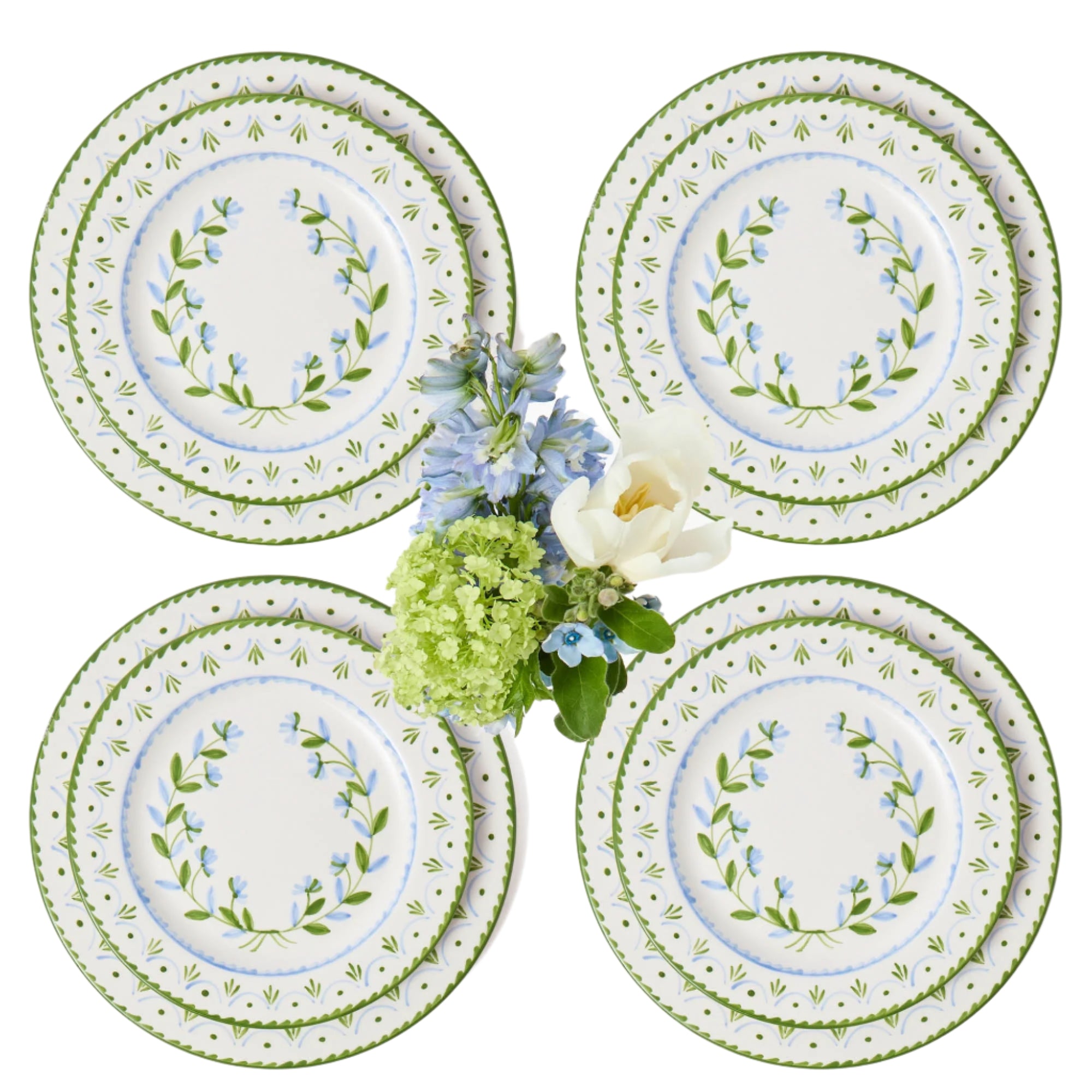 Blue & Green Josephine Garland Dinner & Starter Plates, Set of 8