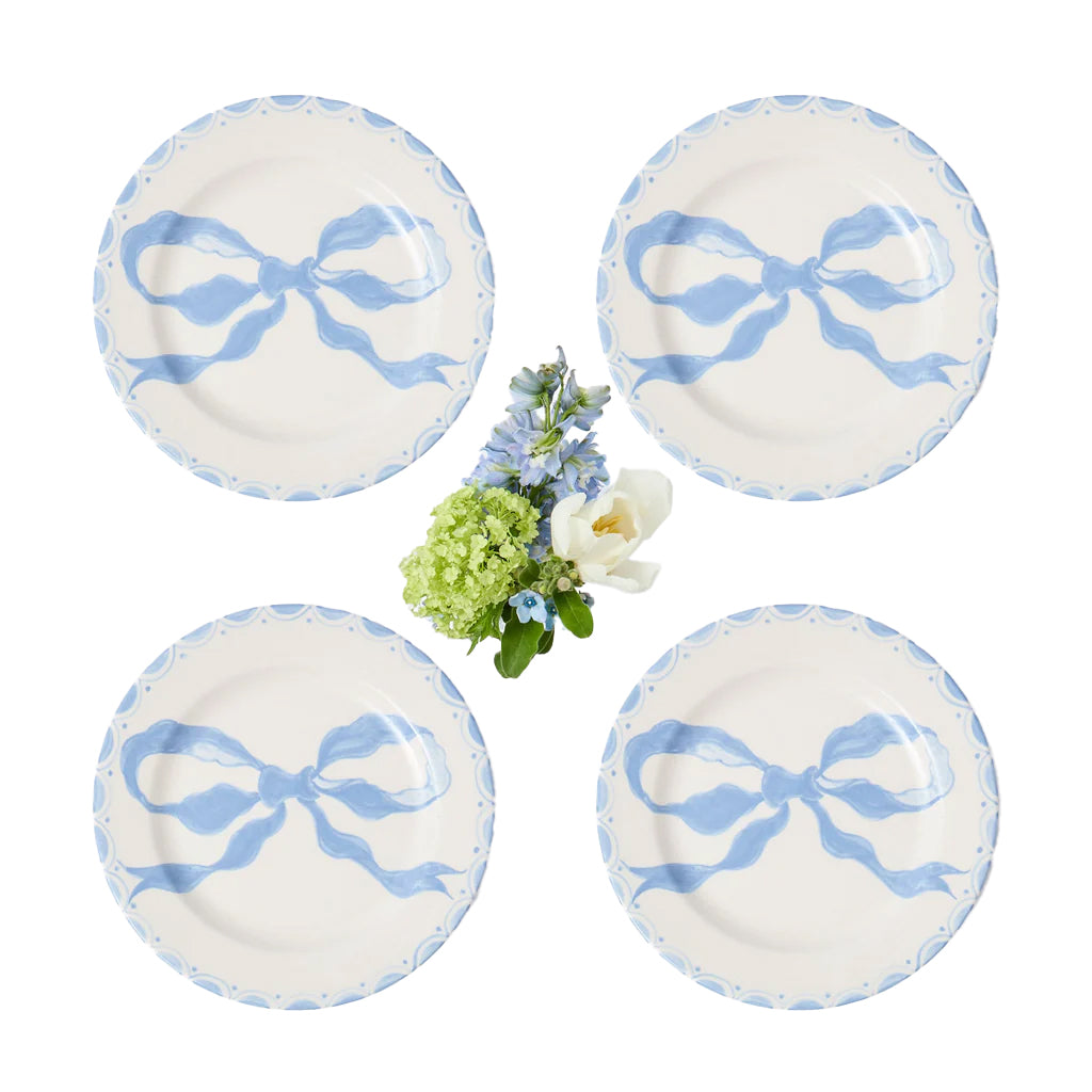 Marilyn Blue Bow Starter Plates, Set of 4