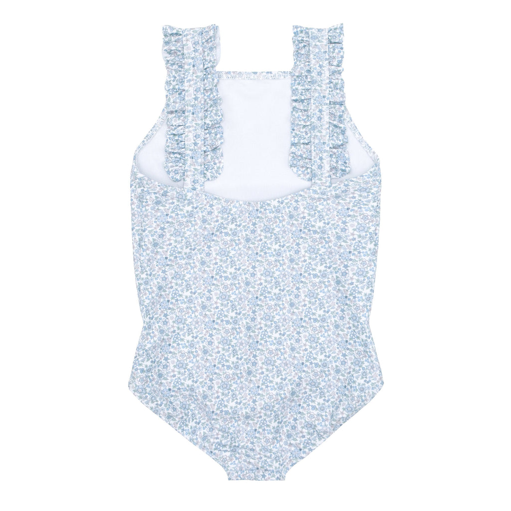 Girls Ruffle Collar One-Piece in Powder Blue Stripe
