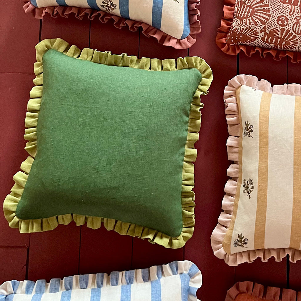 Botanical Green Cushion with Moss Green Frill