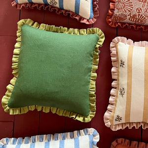 Botanical Green Cushion with Moss Green Frill