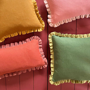Botanical Green Cushion with Moss Green Frill