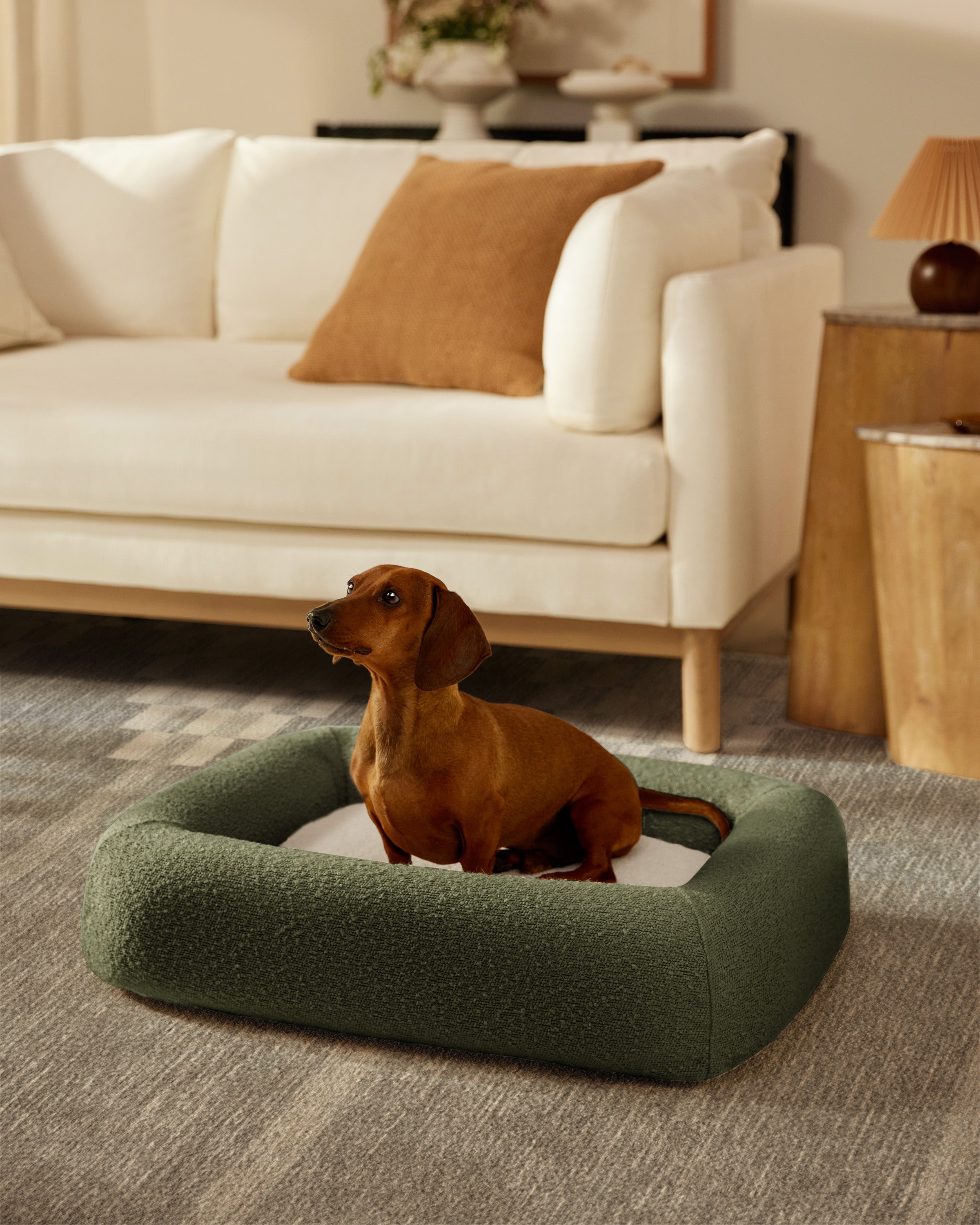 Cream Boucle Bolster Pet Bed