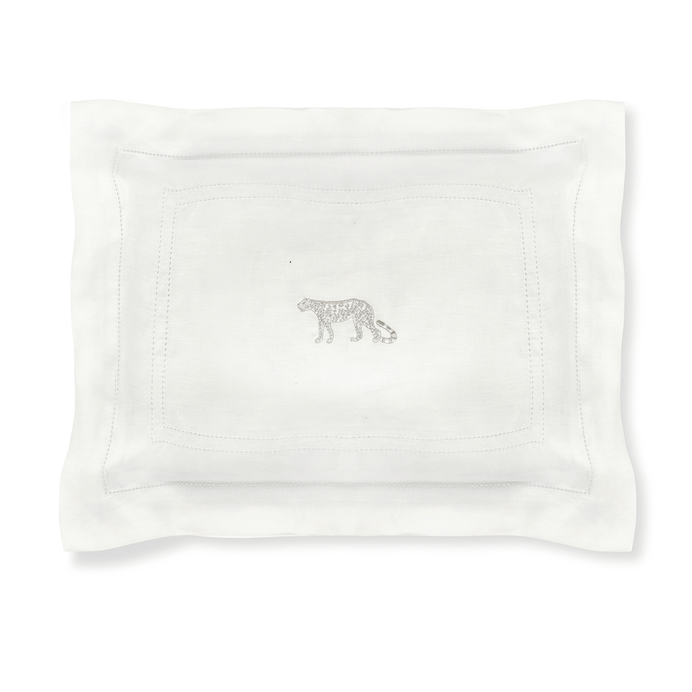 Boudoir Pillow with Ivory White Hemstitch and Leopard Embroidery