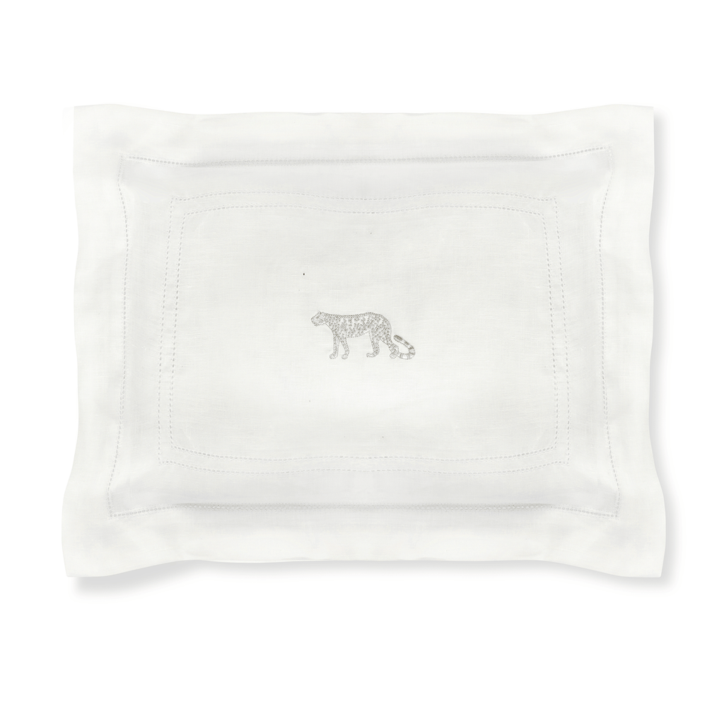 Boudoir Pillow with Ivory White Hemstitch and Leopard Embroidery