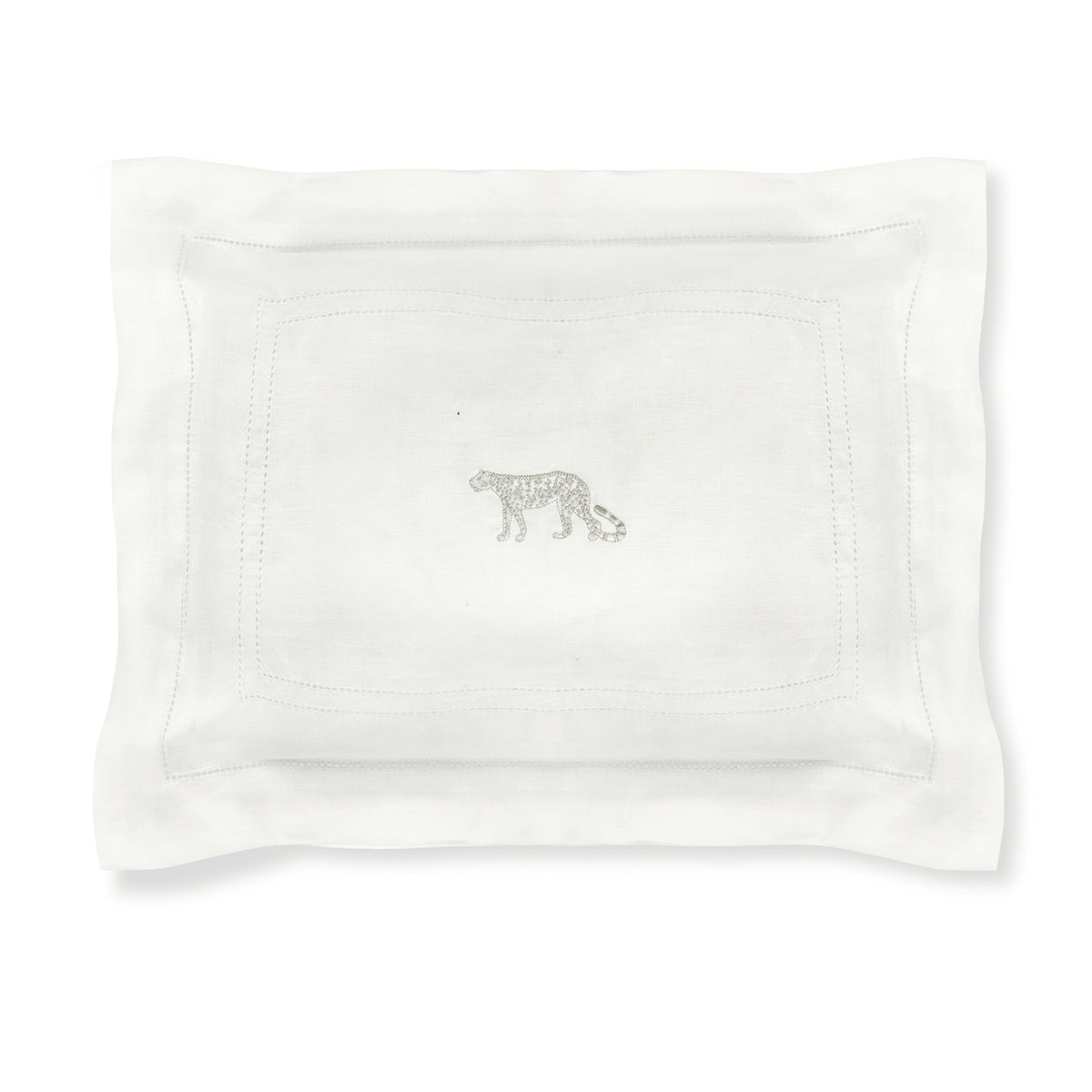 Boudoir Pillow with Ivory White Hemstitch and Leopard Embroidery