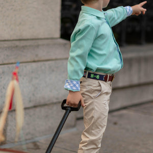 Brooks Button Down in Academy Green with Blue Gingham