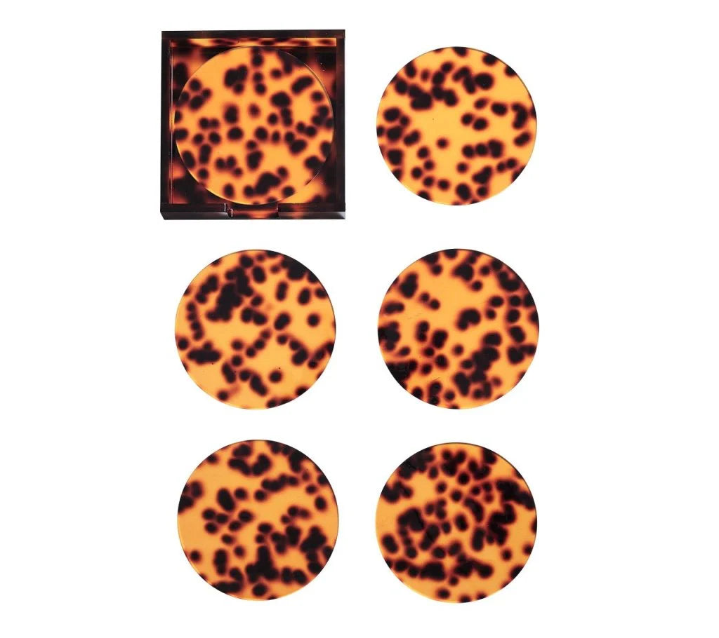 Tortoise Drink Coasters in Brown, Set of 6 in a Caddy