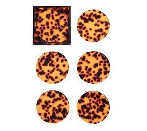 Tortoise Drink Coasters in Brown, Set of 6 in a Caddy