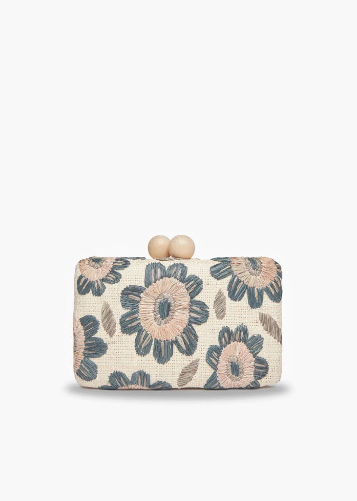 Bryn Embroidered Straw Clutch Bag in Brown Floral