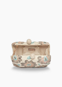 Bryn Embroidered Straw Clutch Bag in Blue Floral