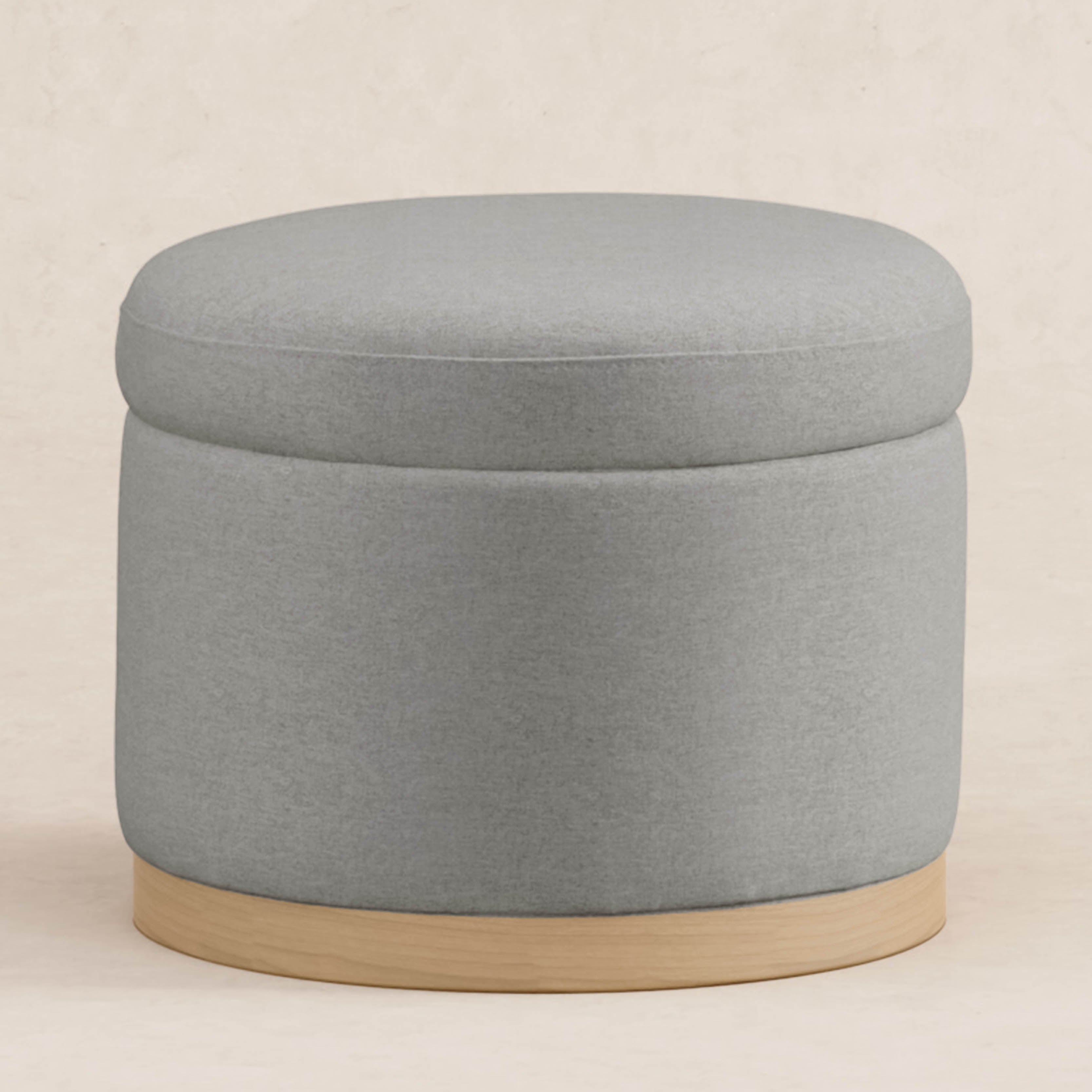 Naka Storage Ottoman in Eco-Performance Fabric | Water Repellent & Stain Resistant in Performance Grey Eco-Weave with Light Wood Base