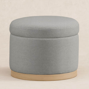Naka Storage Ottoman in Eco-Performance Fabric | Water Repellent & Stain Resistant in Performance Grey Eco-Weave with Light Wood Base
