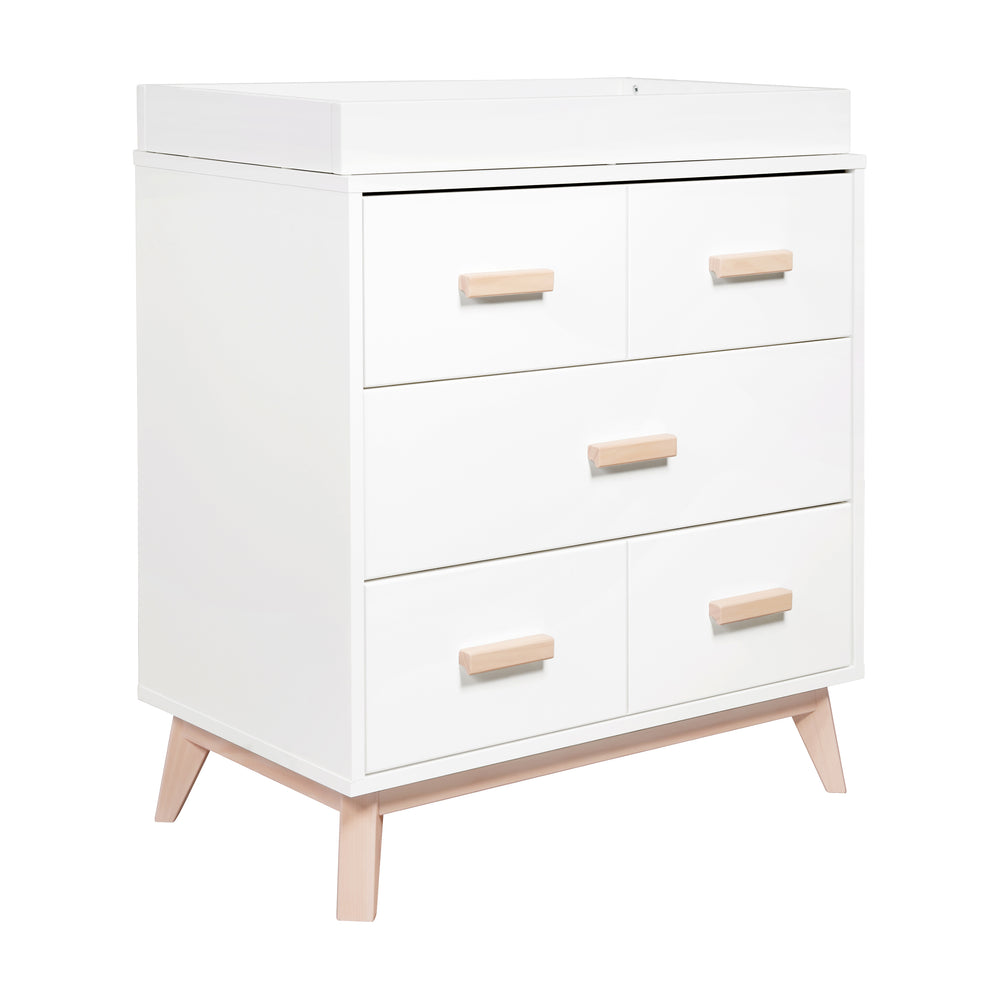 Scoot 3-Drawer Compact Changer Dresser with Removable Changing Tray (34") in White & Washed Natural