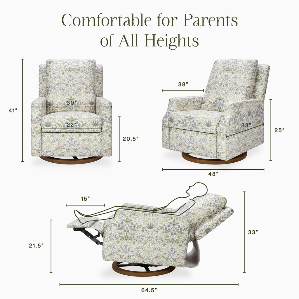 Morris & Co. x Namesake Crewe Recliner and Swivel Glider Strawberry Thief in Fig & Thyme