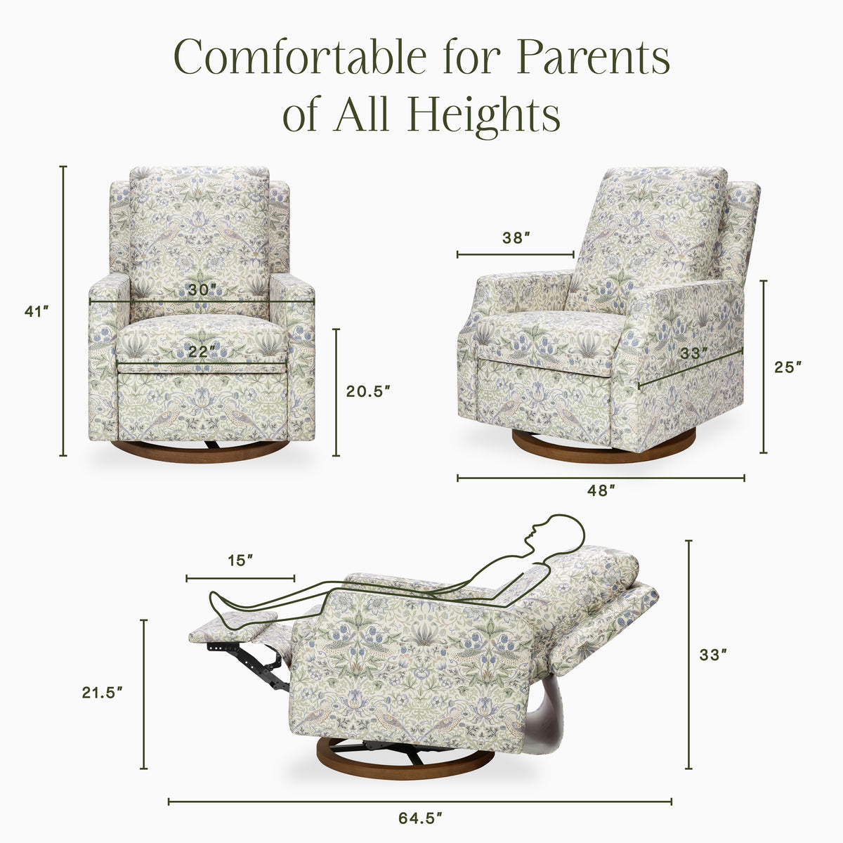 Morris & Co. x Namesake Crewe Recliner and Swivel Glider Strawberry Thief in Fig & Thyme