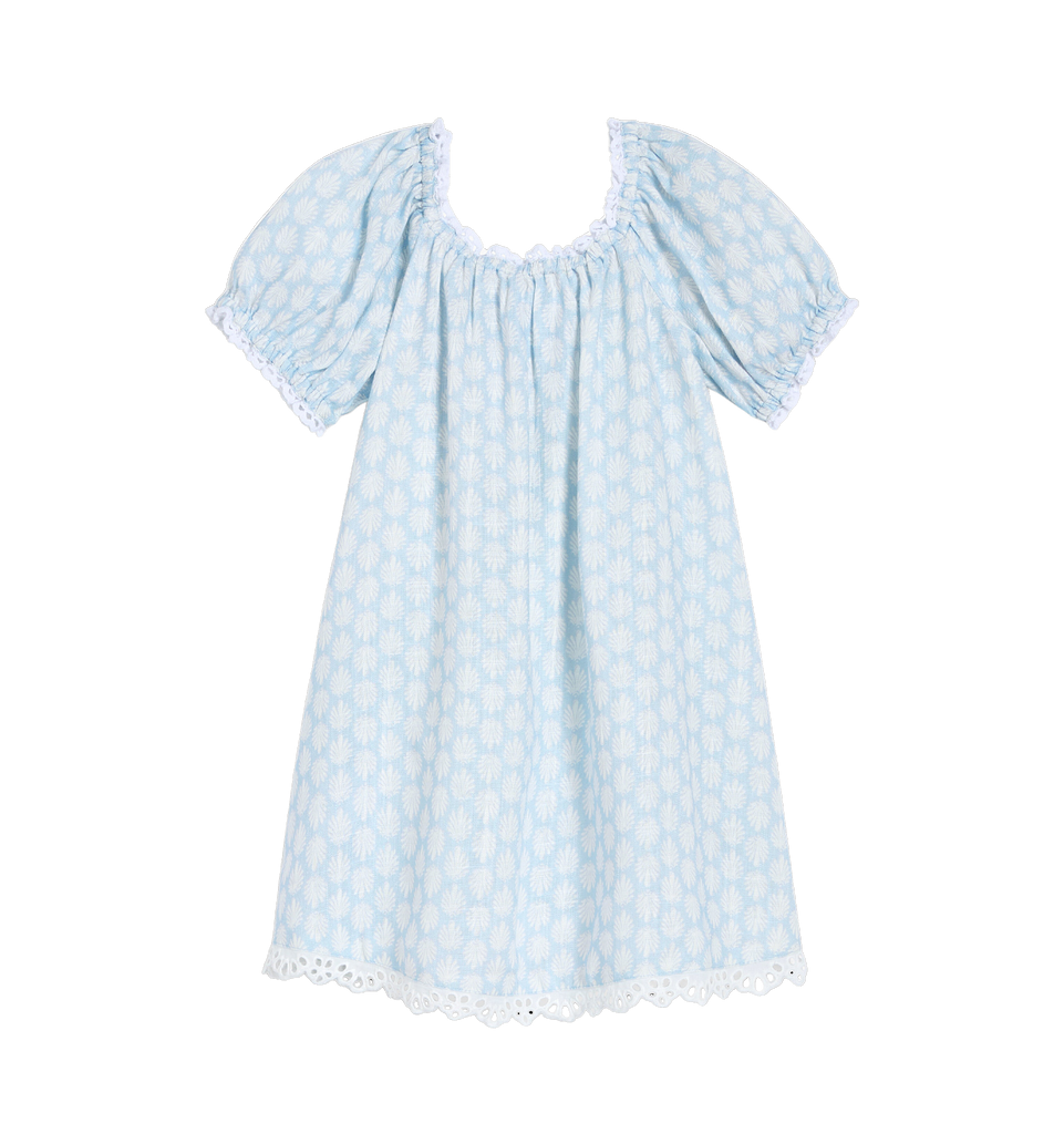 The Baby Sienna Dress in Powder Blue Baroque Shells Linen