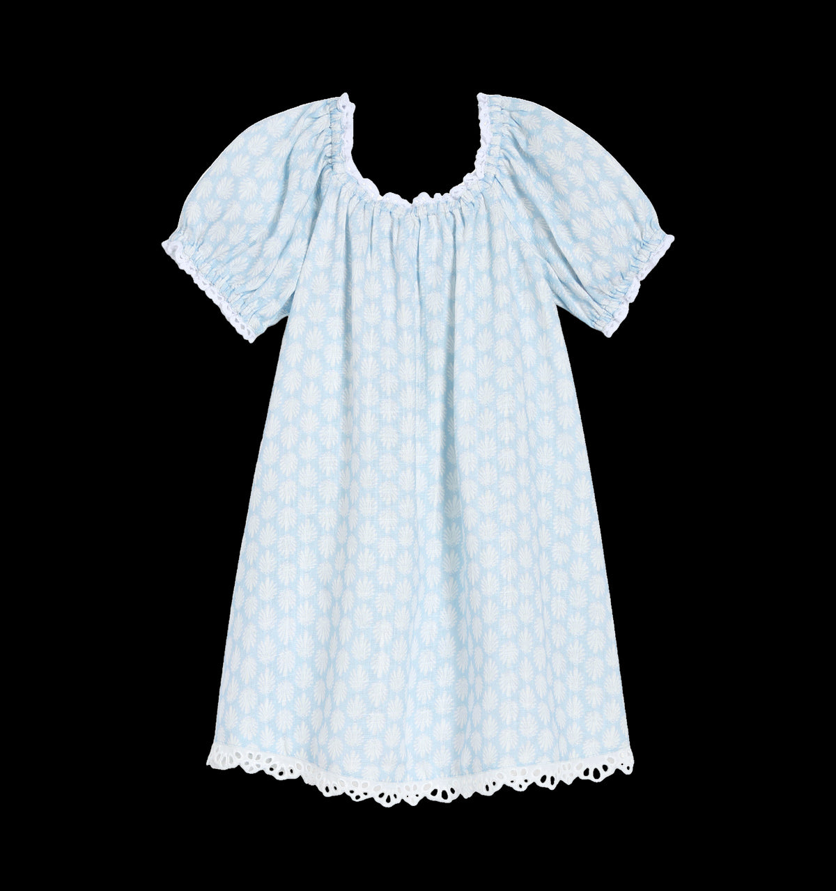 The Baby Sienna Dress in Powder Blue Baroque Shells Linen