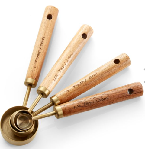 Acacia Wood and Gold Measuring Spoons, Set of 4