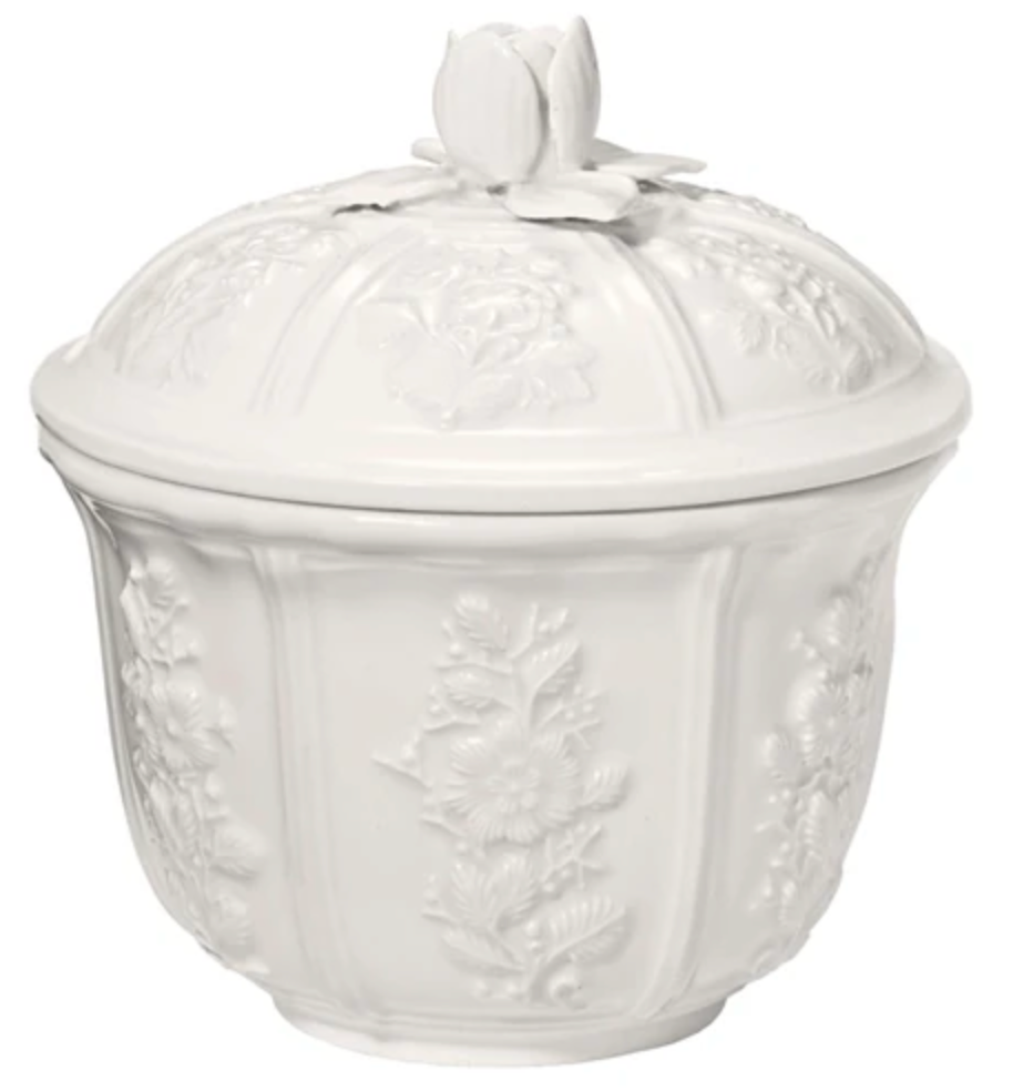 AERIN Josepha French Country White Ceramic Floral Canister - Small