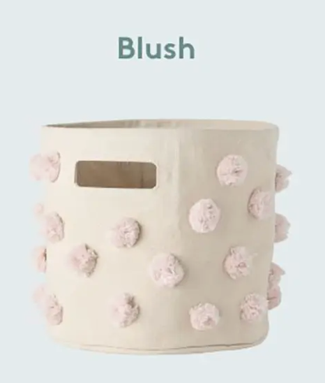 Blush Pompom Canvas Bin