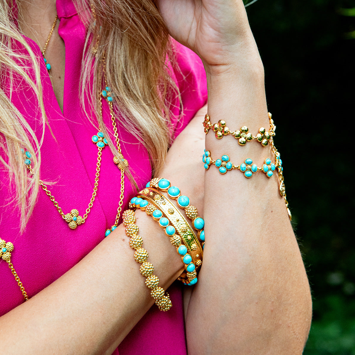 Berry Clover Link Bracelet in Turquoise