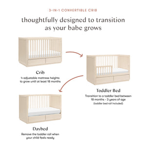 Bento 3-in-1 Convertible Storage Crib with Toddler Bed Conversion Kit in Washed Natural