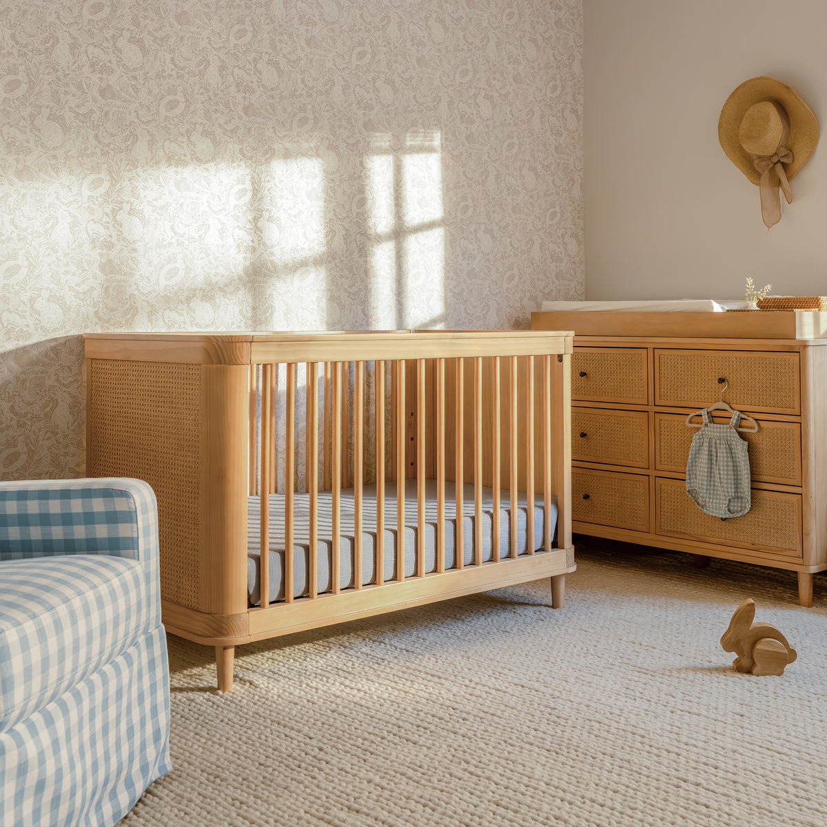 Marin with Cane 3-in-1 Convertible Crib in Honey & Honey Cane