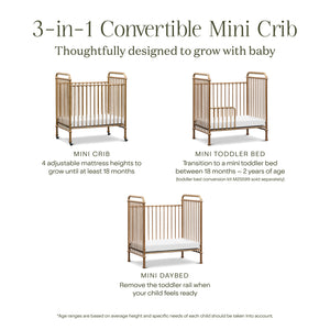 Abigail 3-in-1 Convertible Mini Crib in Vintage Gold
