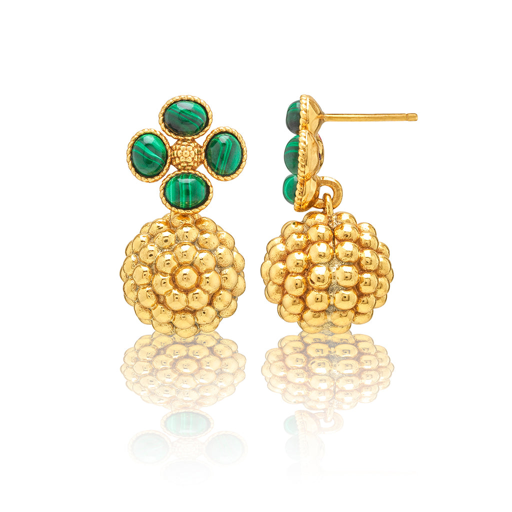 Berry Clover Drop Earrings in Malachite