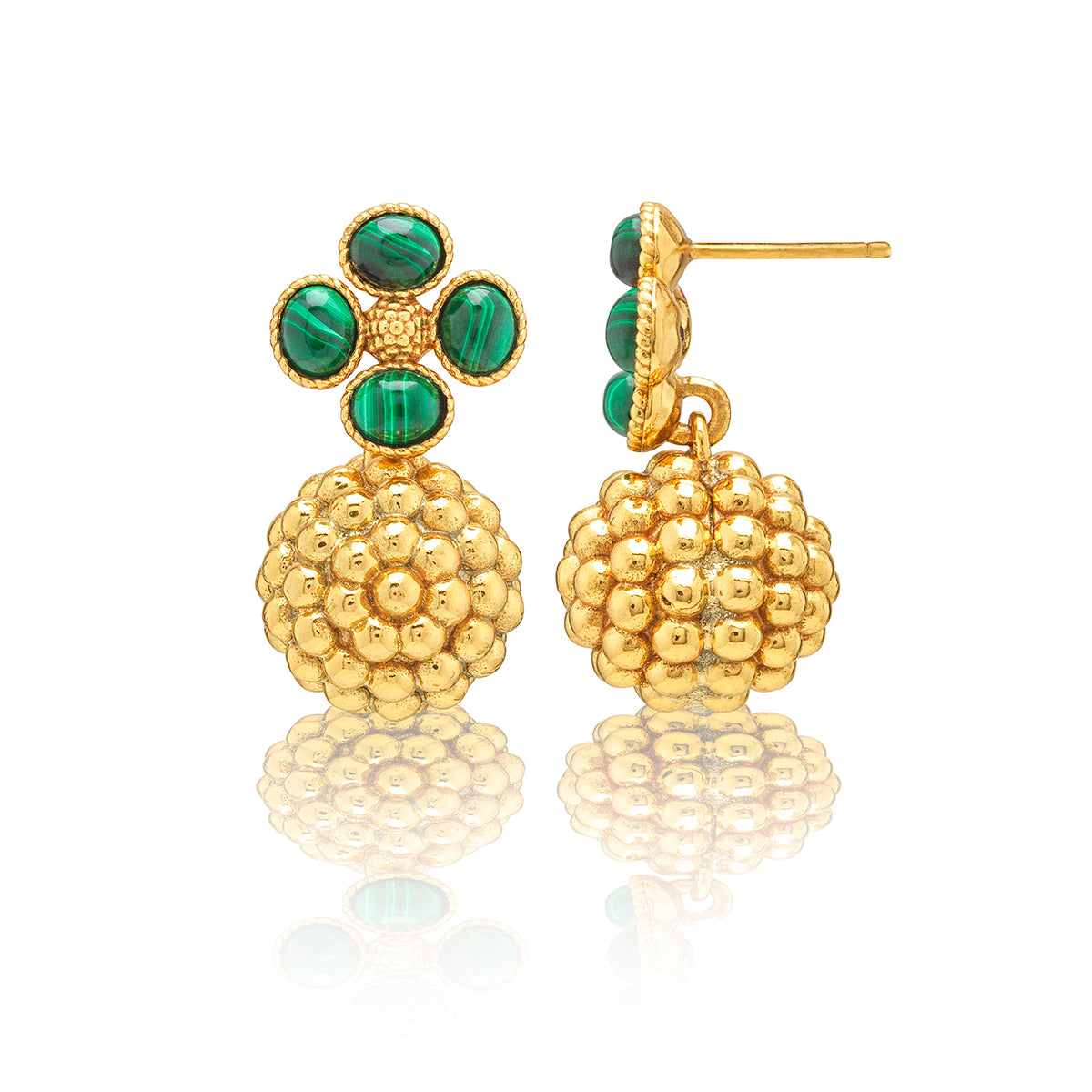 Berry Clover Drop Earrings in Malachite